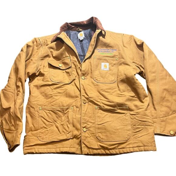 Vintage Carhartt chore jacket C001 BRN blanket lined duck coat work wear Size L - Picture 1 of 9